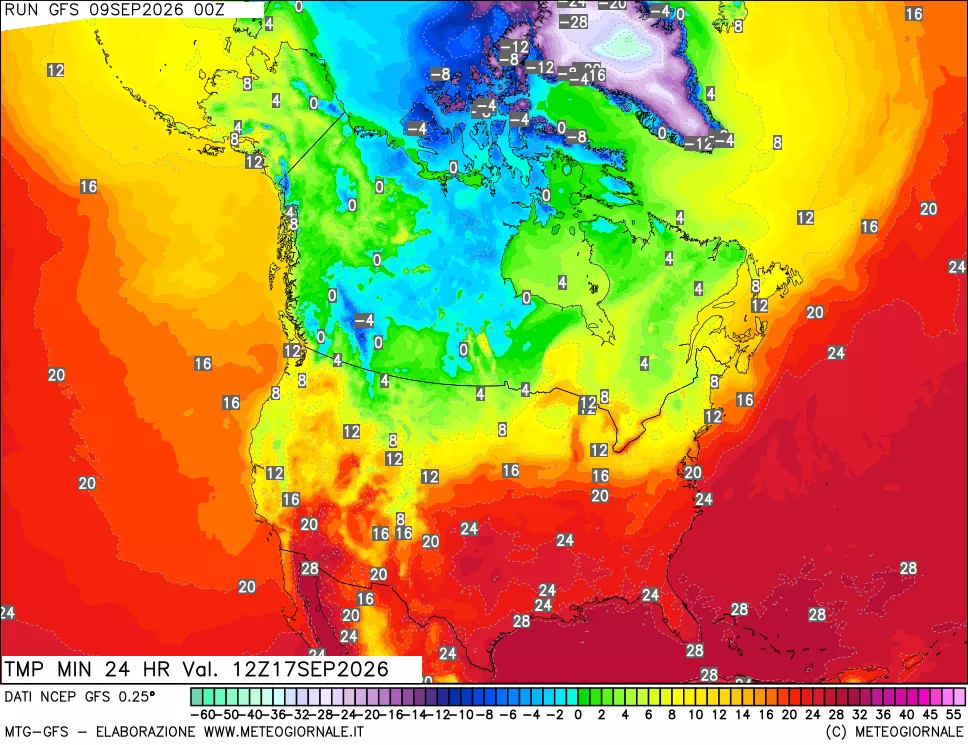 mappa Temperatura minima 24 ore