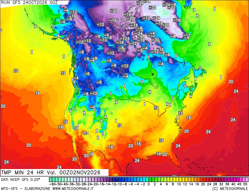 mappa Temperatura minima 24 ore