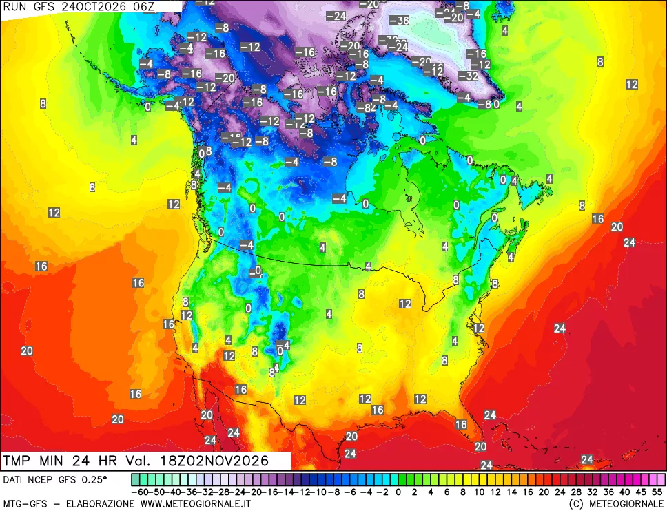 mappa Temperatura minima 24 ore