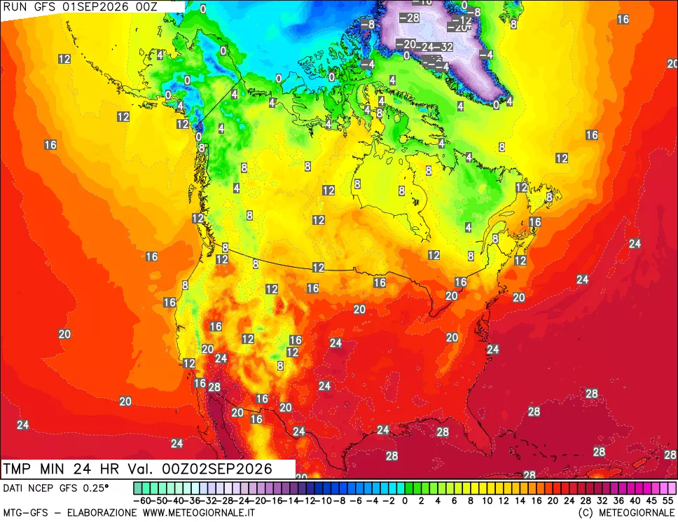 mappa Temperatura minima 24 ore