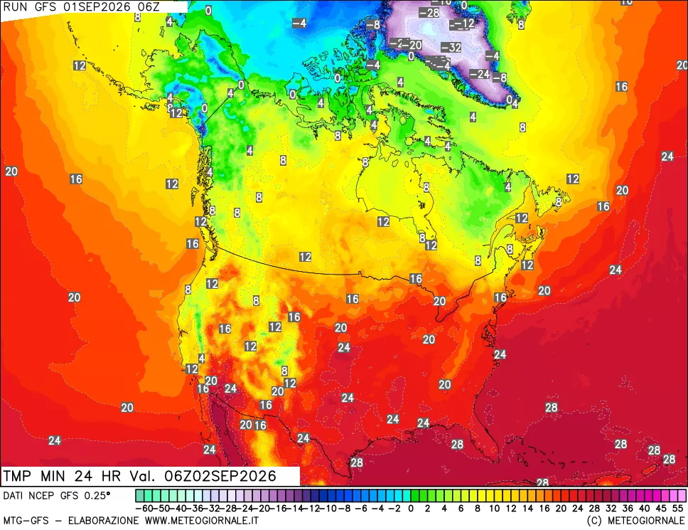 mappa Temperatura minima 24 ore