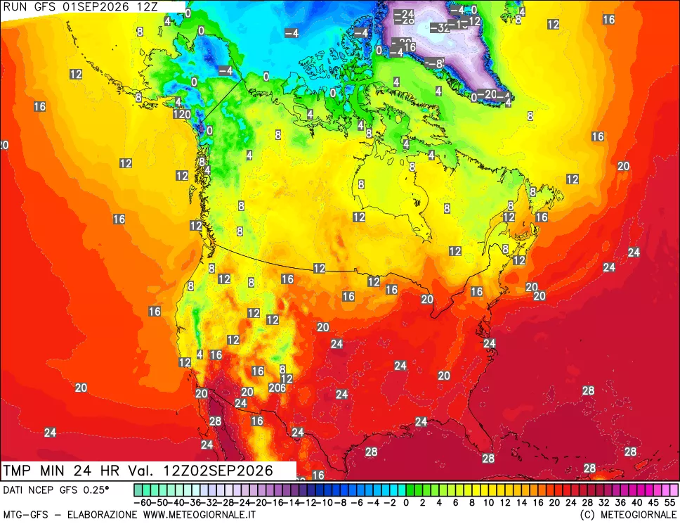 mappa Temperatura minima 24 ore