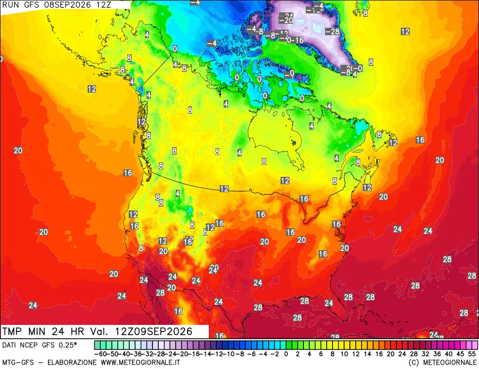 mappa Temperatura minima 24 ore