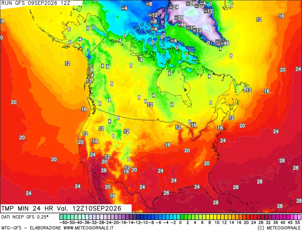 mappa Temperatura minima 24 ore