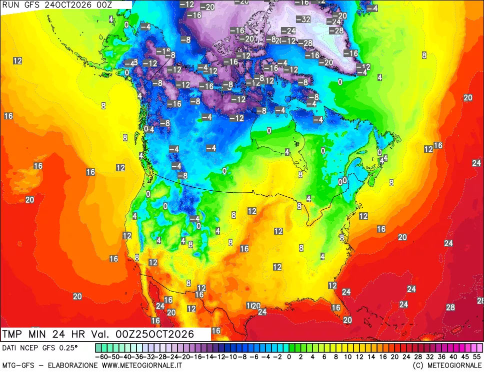 mappa Temperatura minima 24 ore