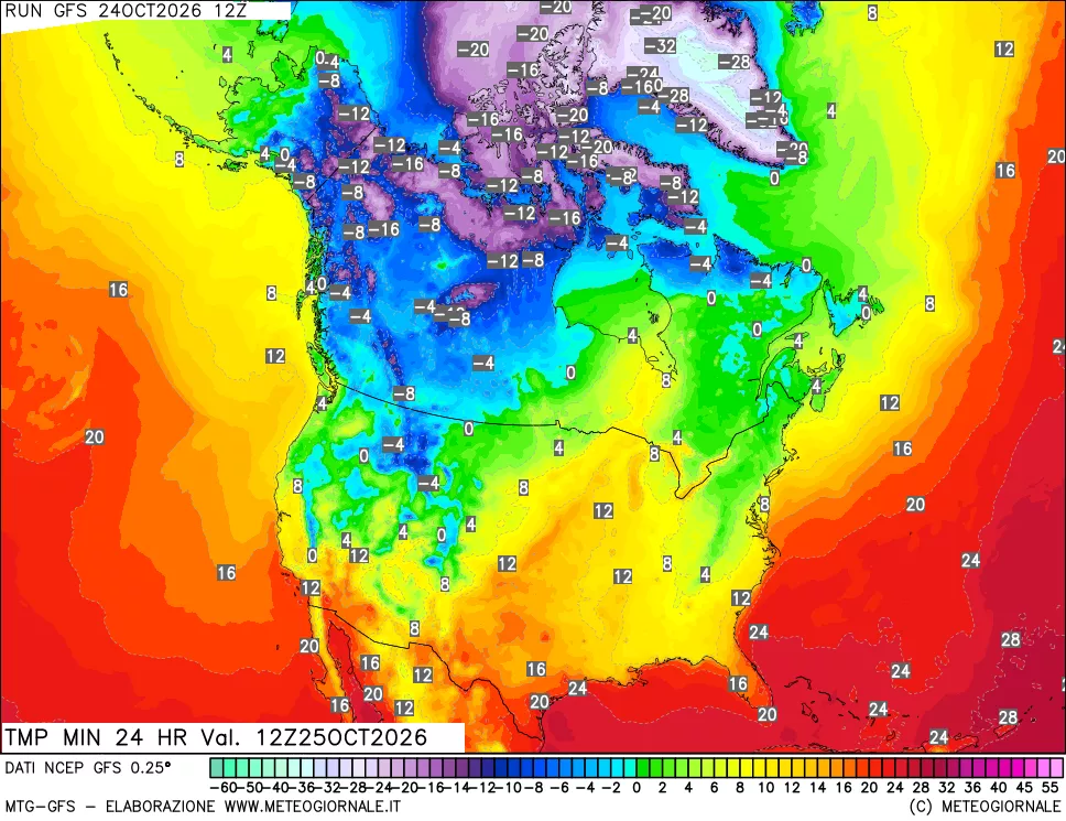 mappa Temperatura minima 24 ore