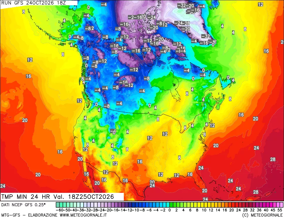 mappa Temperatura minima 24 ore