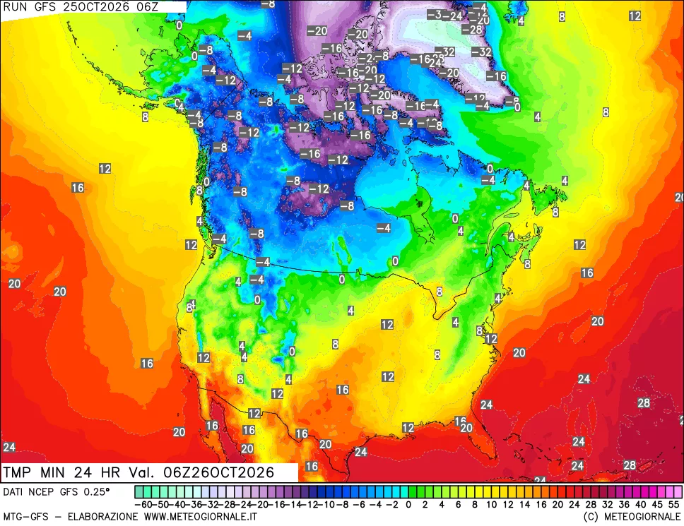 mappa Temperatura minima 24 ore