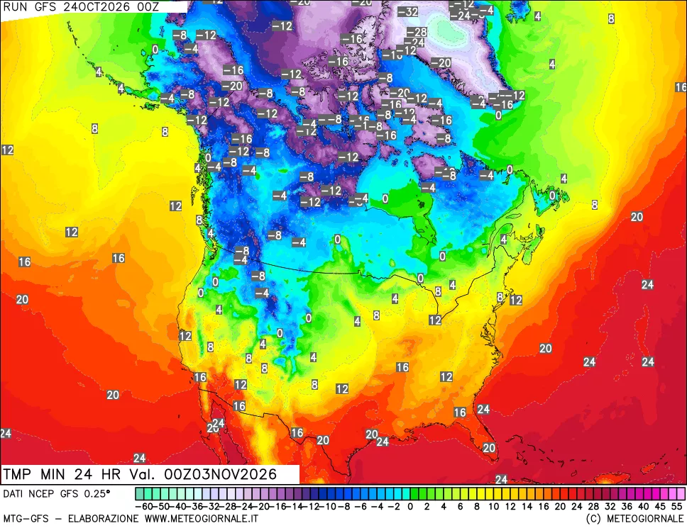 mappa Temperatura minima 24 ore