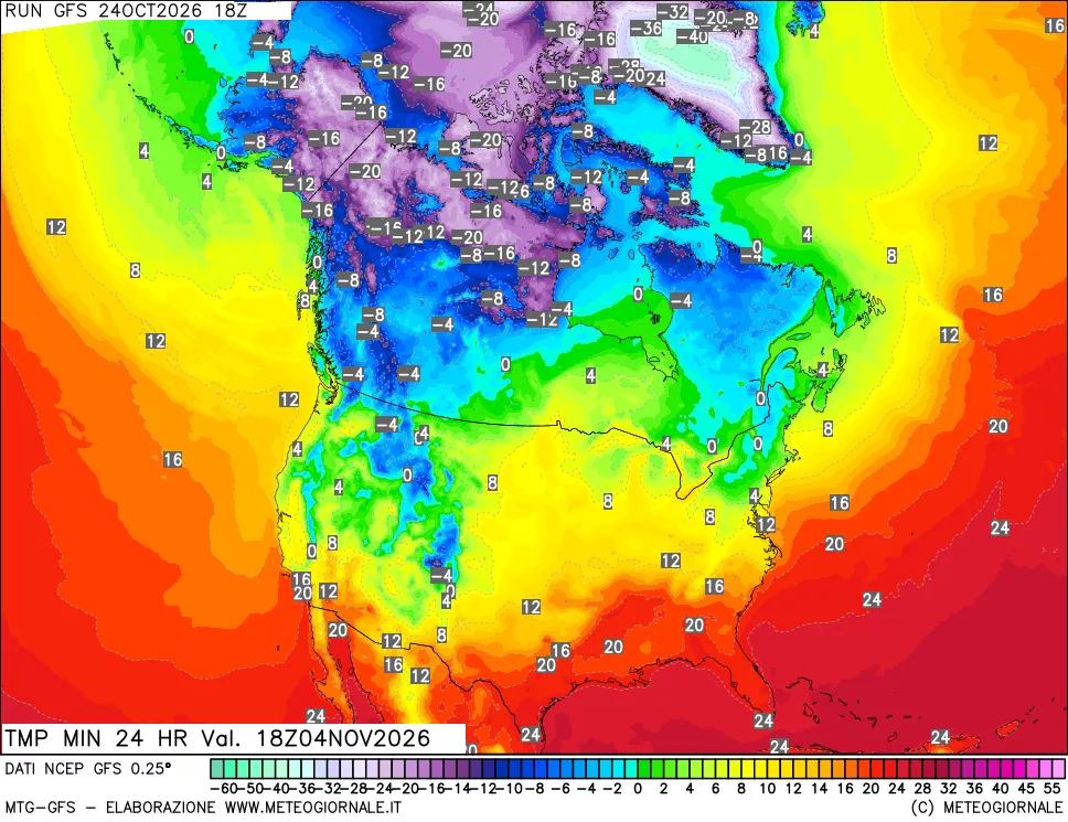 mappa Temperatura minima 24 ore