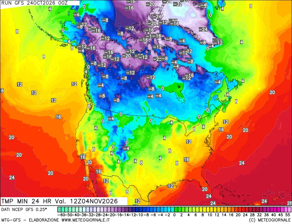 mappa Temperatura minima 24 ore