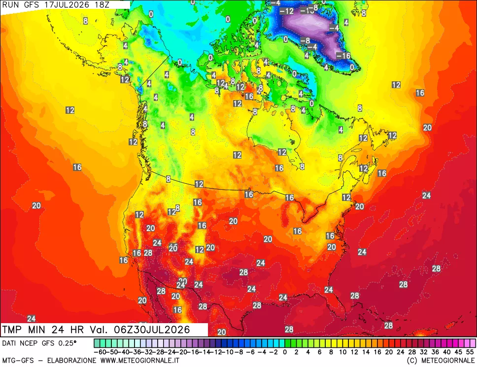 mappa Temperatura minima 24 ore
