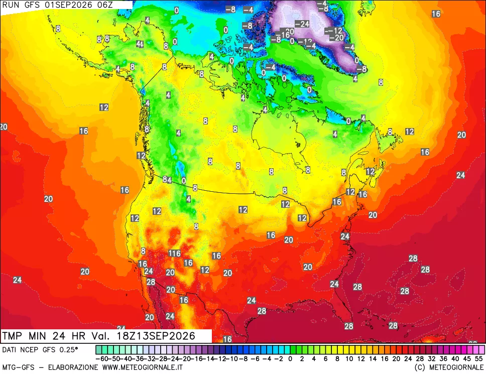 mappa Temperatura minima 24 ore