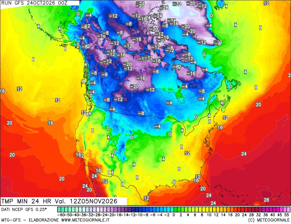 mappa Temperatura minima 24 ore