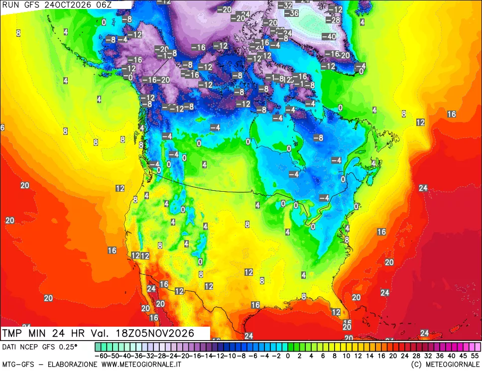 mappa Temperatura minima 24 ore