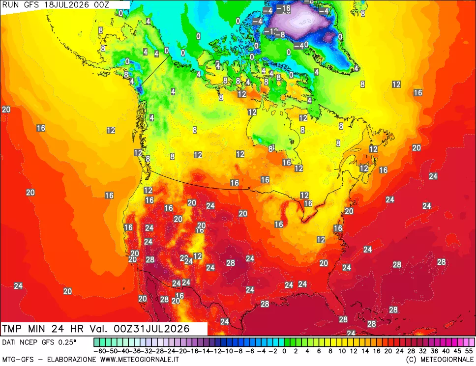 mappa Temperatura minima 24 ore