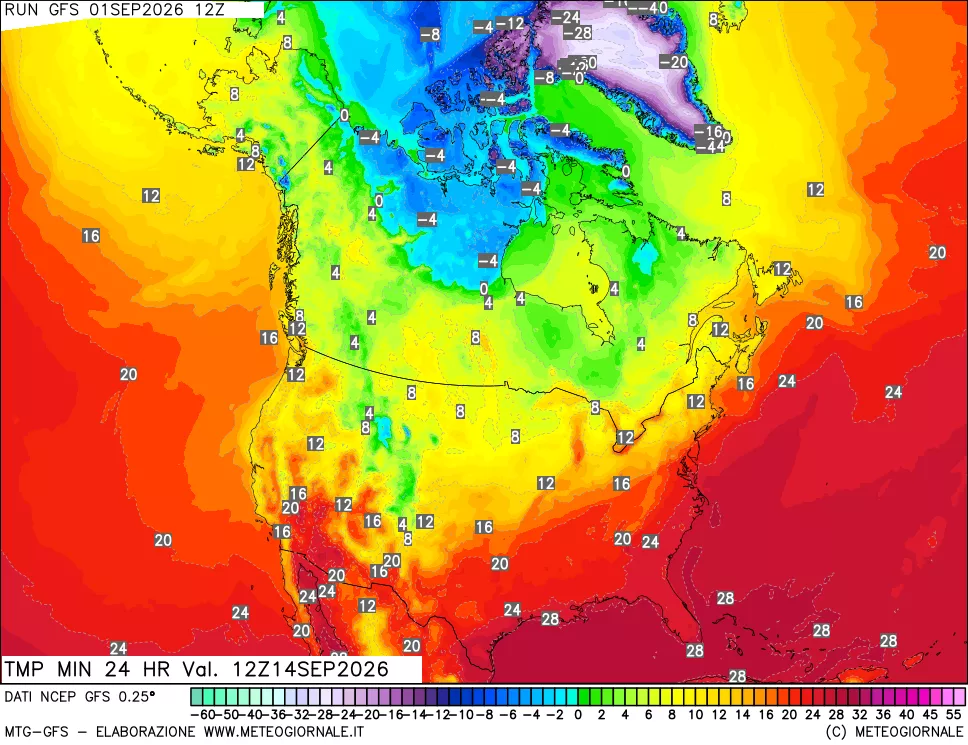 mappa Temperatura minima 24 ore