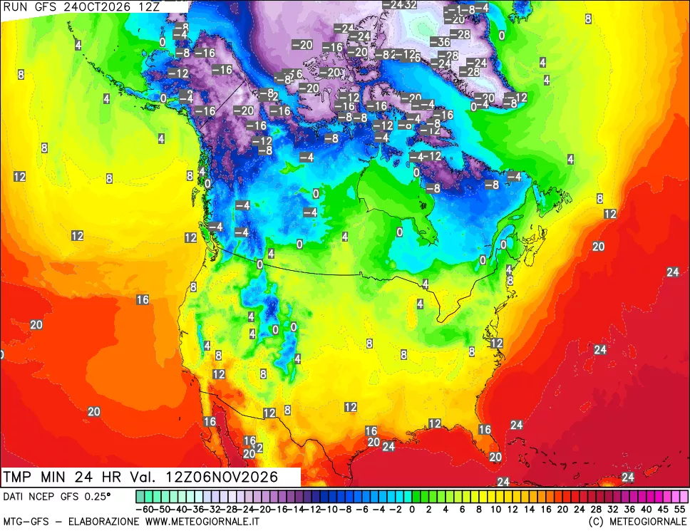 mappa Temperatura minima 24 ore
