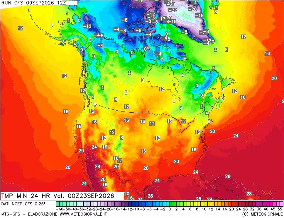 mappa Temperatura minima 24 ore