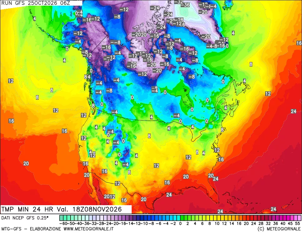 mappa Temperatura minima 24 ore