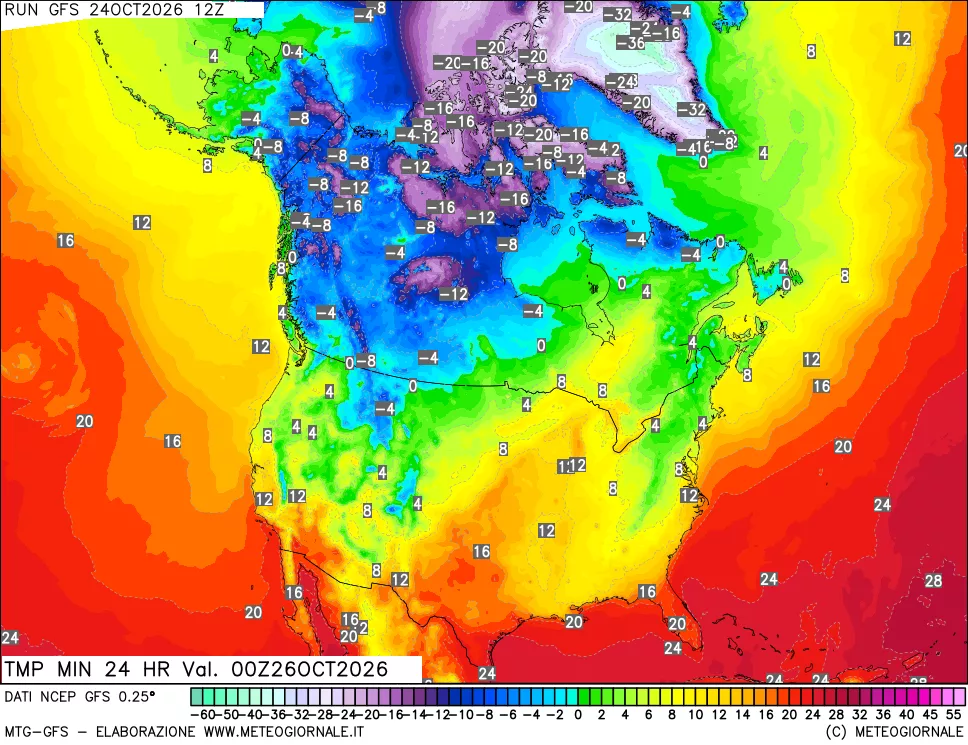 mappa Temperatura minima 24 ore