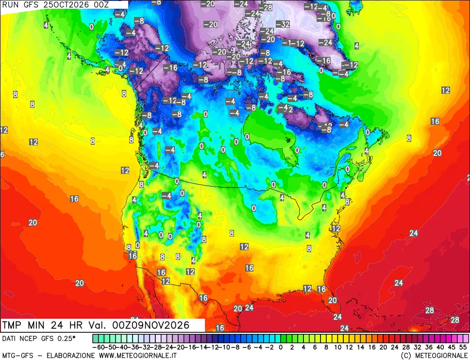 mappa Temperatura minima 24 ore