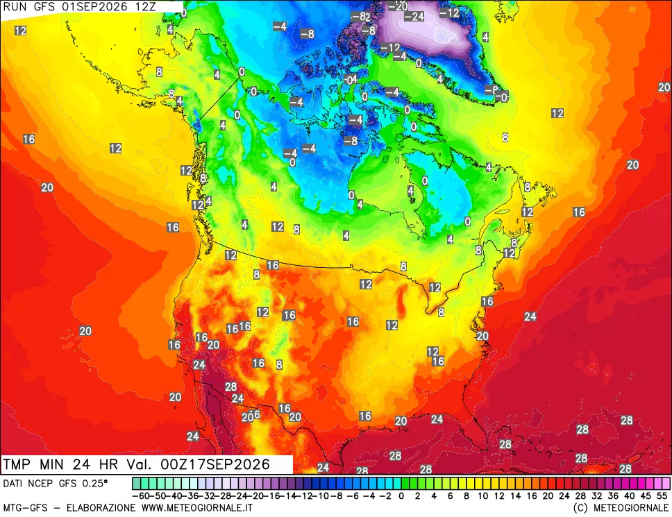 mappa Temperatura minima 24 ore