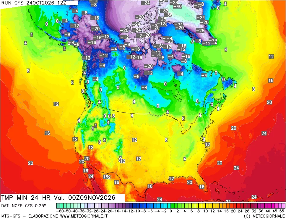 mappa Temperatura minima 24 ore