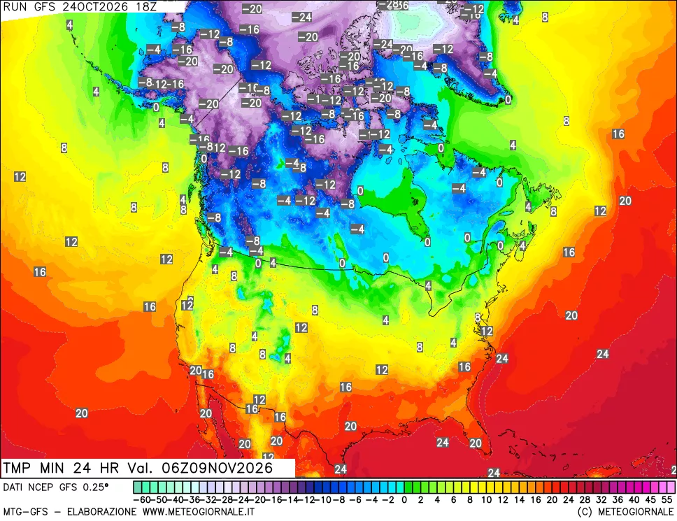 mappa Temperatura minima 24 ore