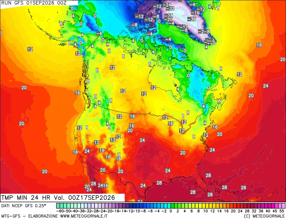 mappa Temperatura minima 24 ore