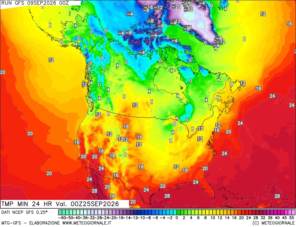 mappa Temperatura minima 24 ore