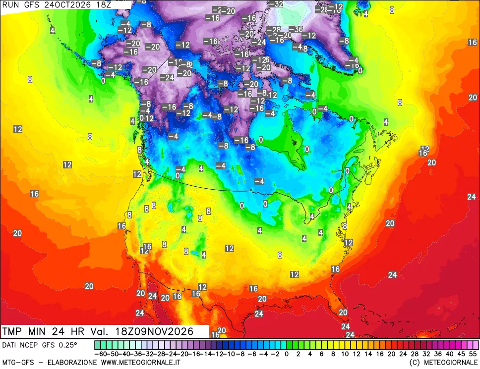 mappa Temperatura minima 24 ore