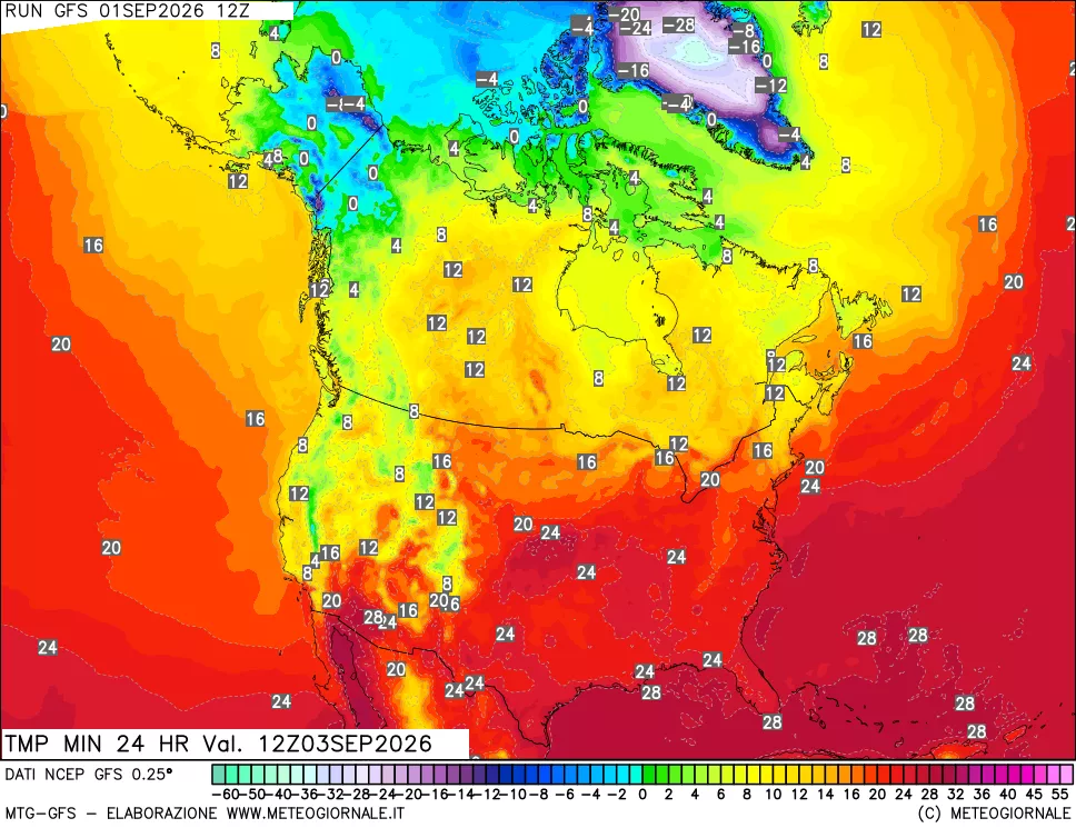mappa Temperatura minima 24 ore