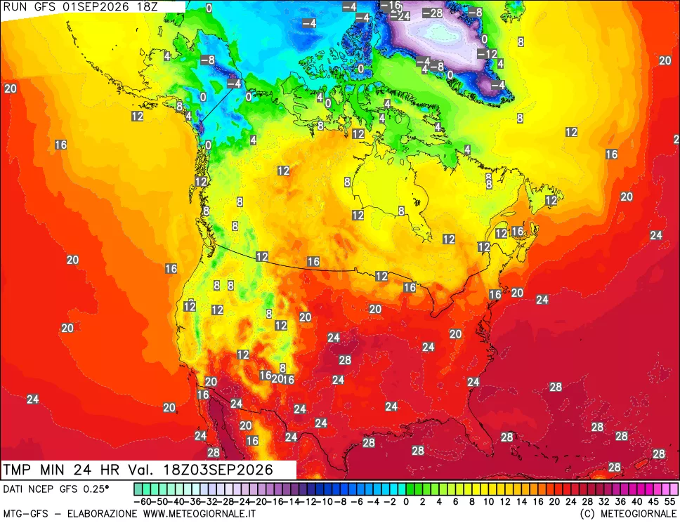 mappa Temperatura minima 24 ore