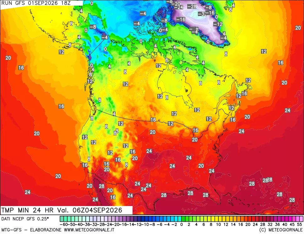 mappa Temperatura minima 24 ore