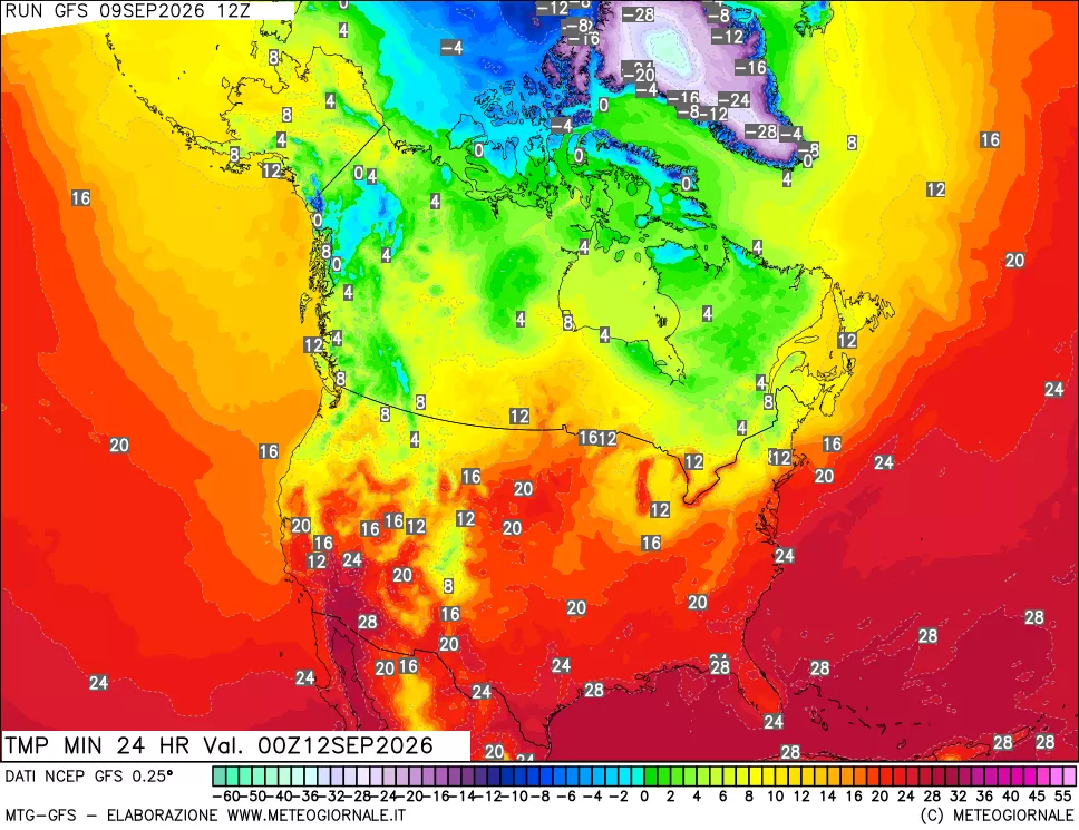 mappa Temperatura minima 24 ore