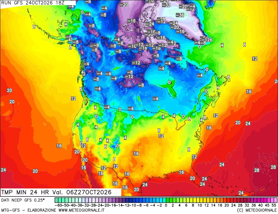 mappa Temperatura minima 24 ore