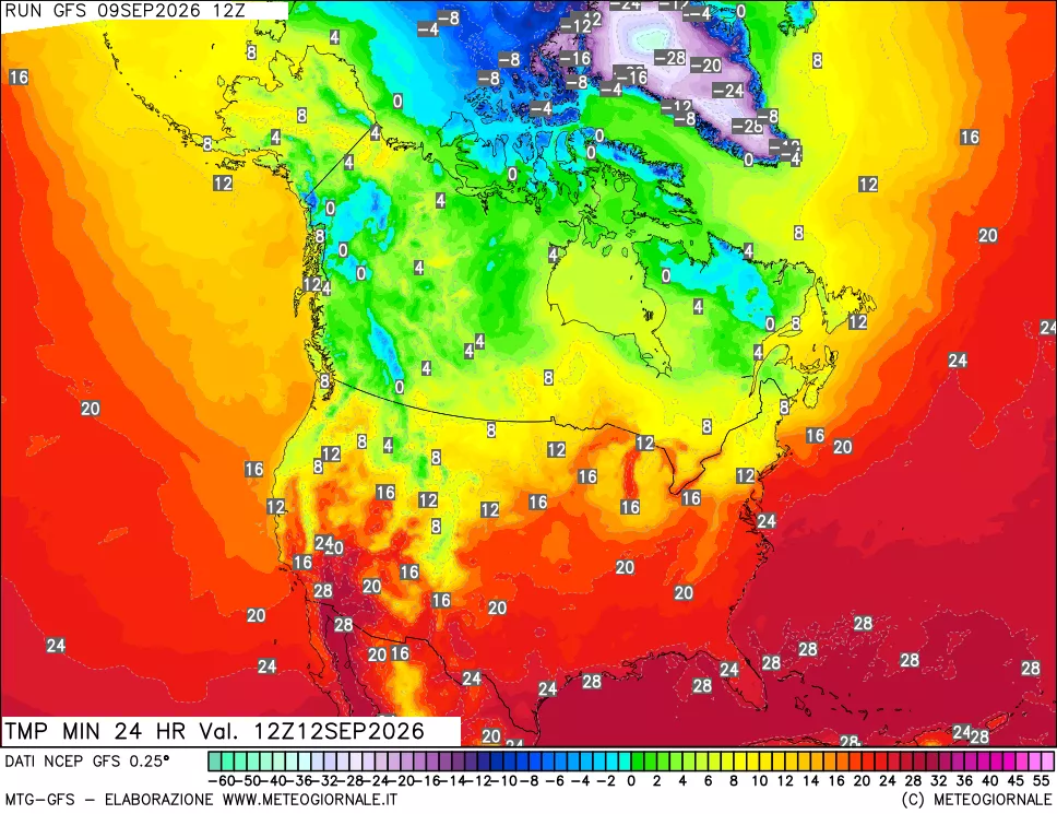 mappa Temperatura minima 24 ore