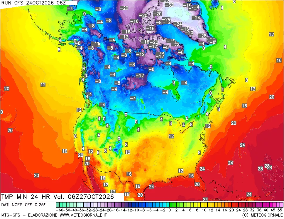 mappa Temperatura minima 24 ore