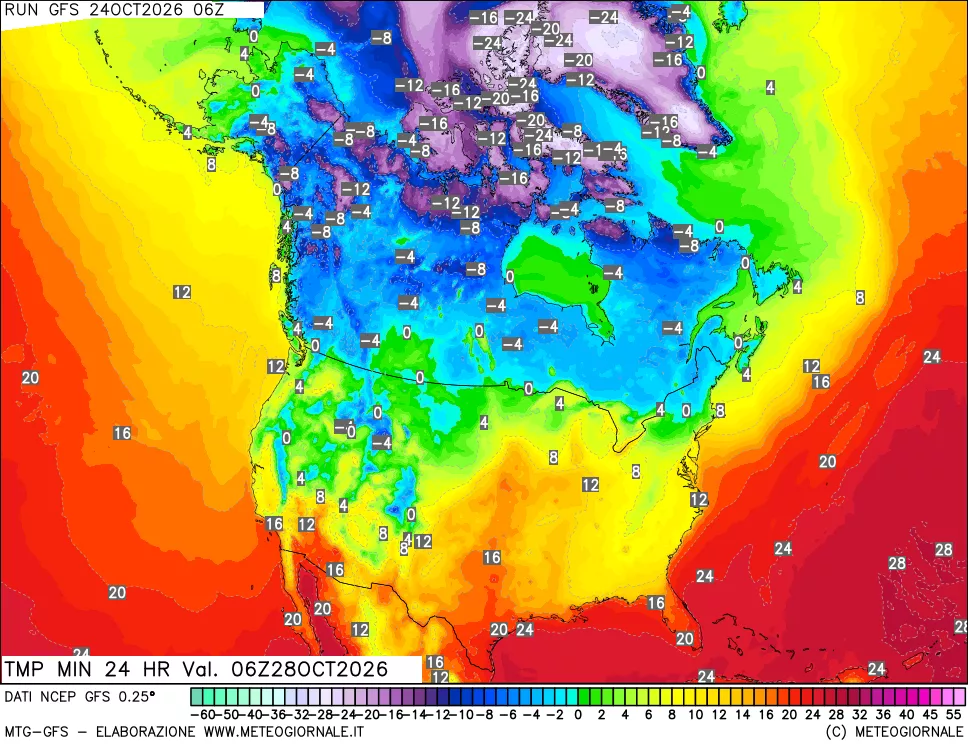 mappa Temperatura minima 24 ore
