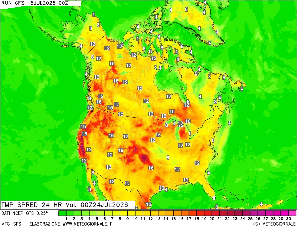 mappa Differenza TMax-TMin 24 ore