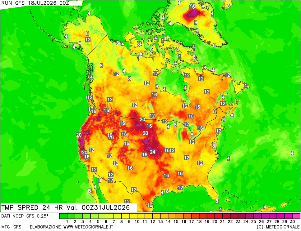 mappa Differenza TMax-TMin 24 ore
