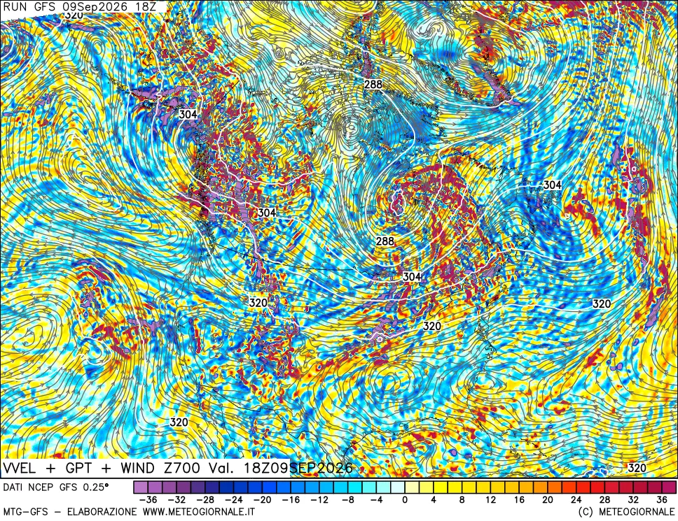 mappa 700 hPa Velocità verticiali + GPT + Vento