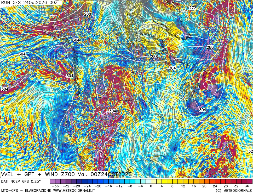 mappa 700 hPa Velocità verticiali + GPT + Vento