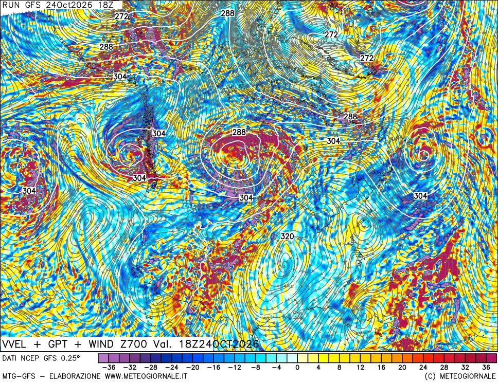 mappa 700 hPa Velocità verticiali + GPT + Vento
