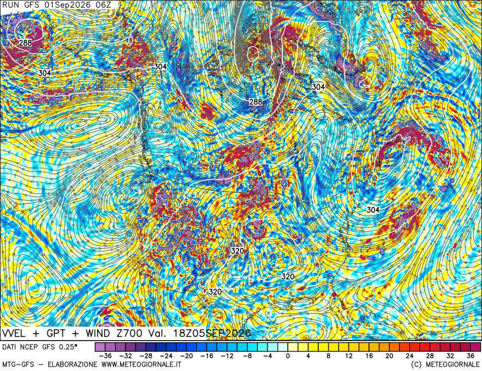 mappa 700 hPa Velocità verticiali + GPT + Vento