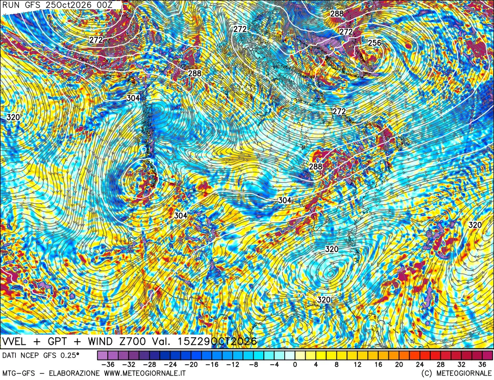 mappa 700 hPa Velocità verticiali + GPT + Vento