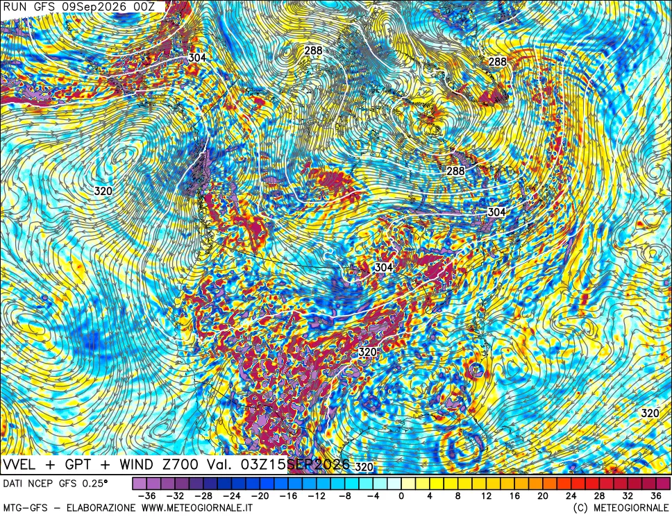 mappa 700 hPa Velocità verticiali + GPT + Vento