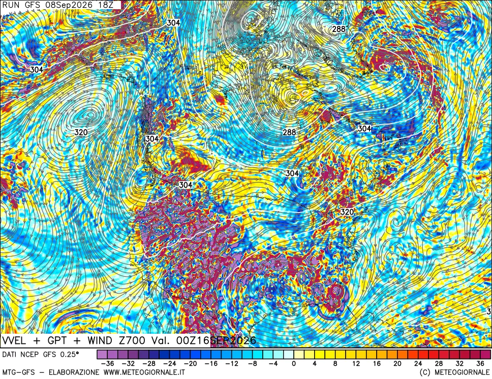mappa 700 hPa Velocità verticiali + GPT + Vento
