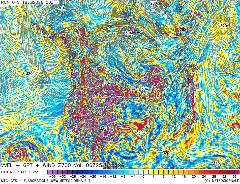 mappa 700 hPa Velocità verticiali + GPT + Vento